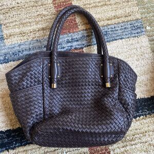 Vintage 90s CLARE Brown Weaved Woven Bag Tote Purse Boho Pockets Double Handle